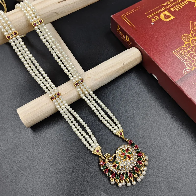 layering chain ladies necklace-Manisha Jewellery Gold Plated Austrian Stone And Pearl Long Necklace