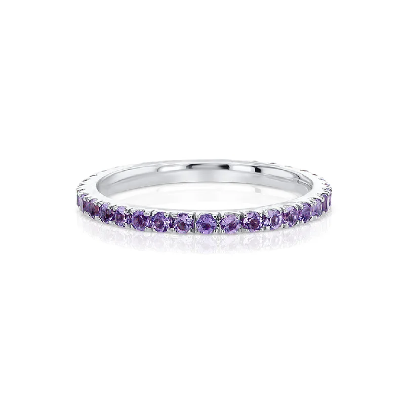 topaz ladies ring-0.60 Cttw Round Amethyst 18K White Gold Eternity Band