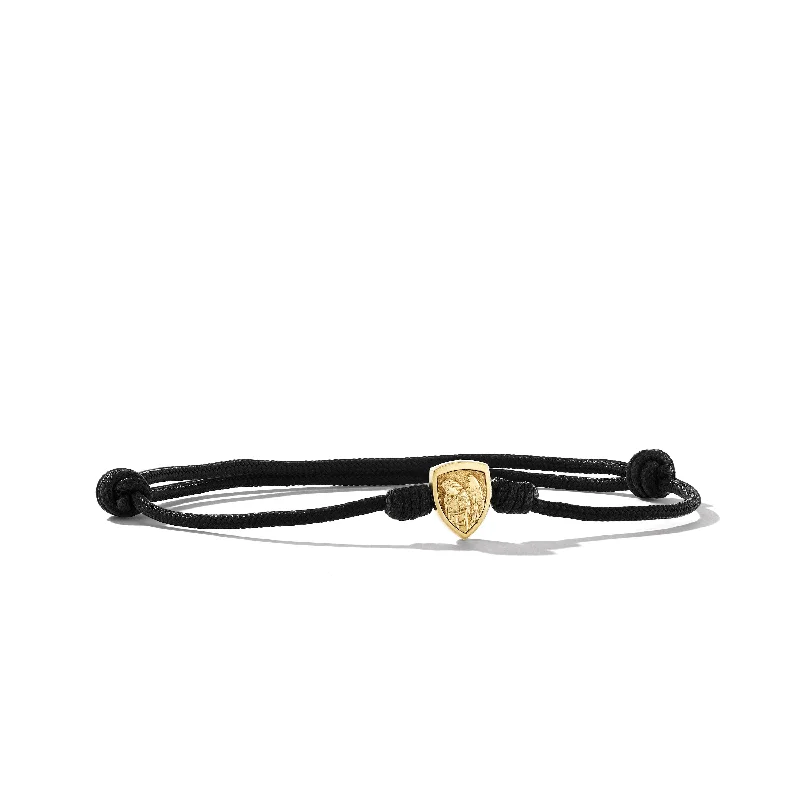 braided bead bracelet-St. Michael Cord Bracelet in Black Nylon with 18K Yellow Gold\, 9mm