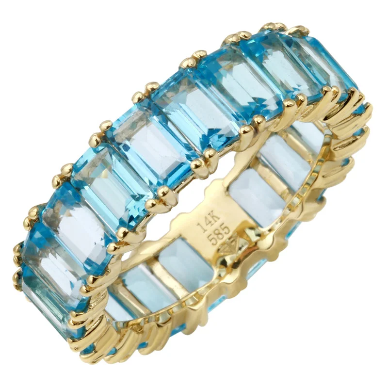 women’s wedding ring-14K yellow Gold Emerald Cut Blue Topaz Ring (Large)