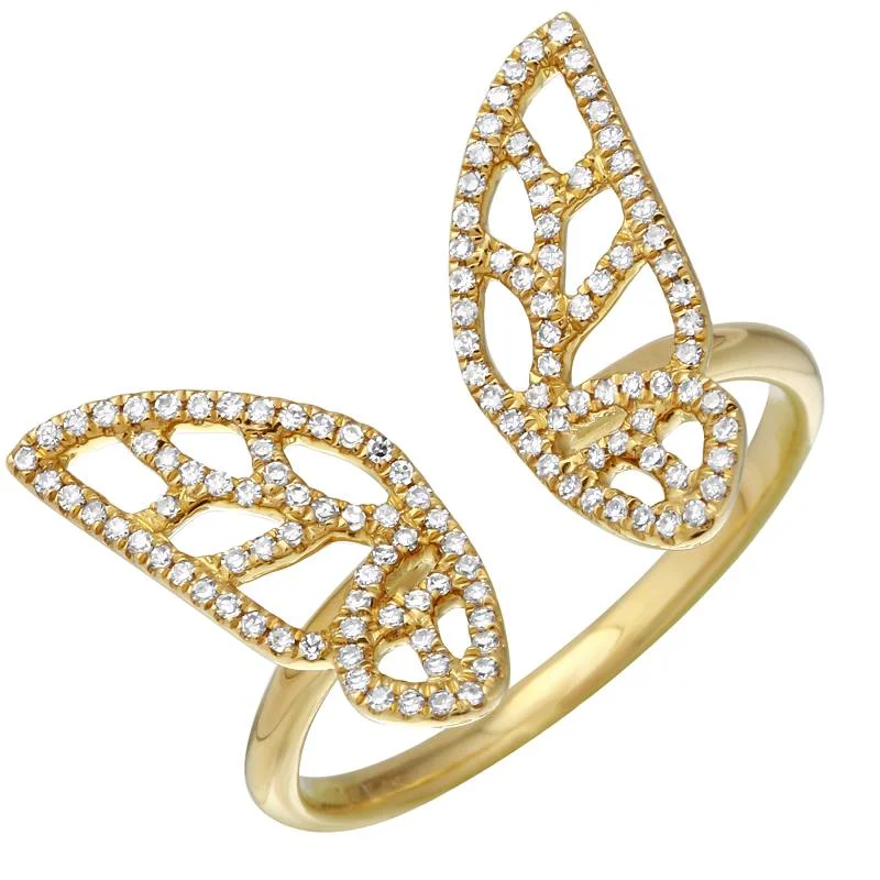 personalized ladies ring-14k Yellow Gold Open Diamond Butterfly Ring