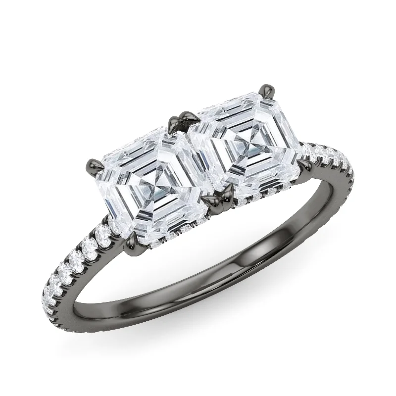 personalized ladies ring-Twin Asscher Pave Ring