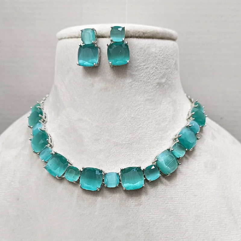 birthstone ladies necklace-Exotica Collection American Diamond Mint Green Necklace Set