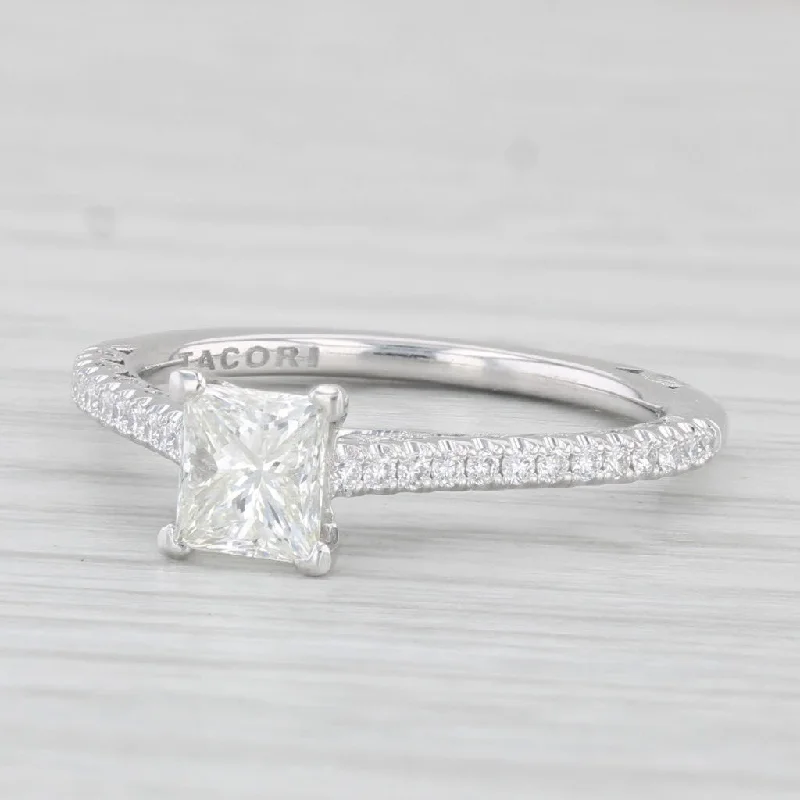 engagement ring with side stones-1ctw VS1 Princess Diamond Engagement Ring 18k White Gold Size 6.5 Tacori GIA