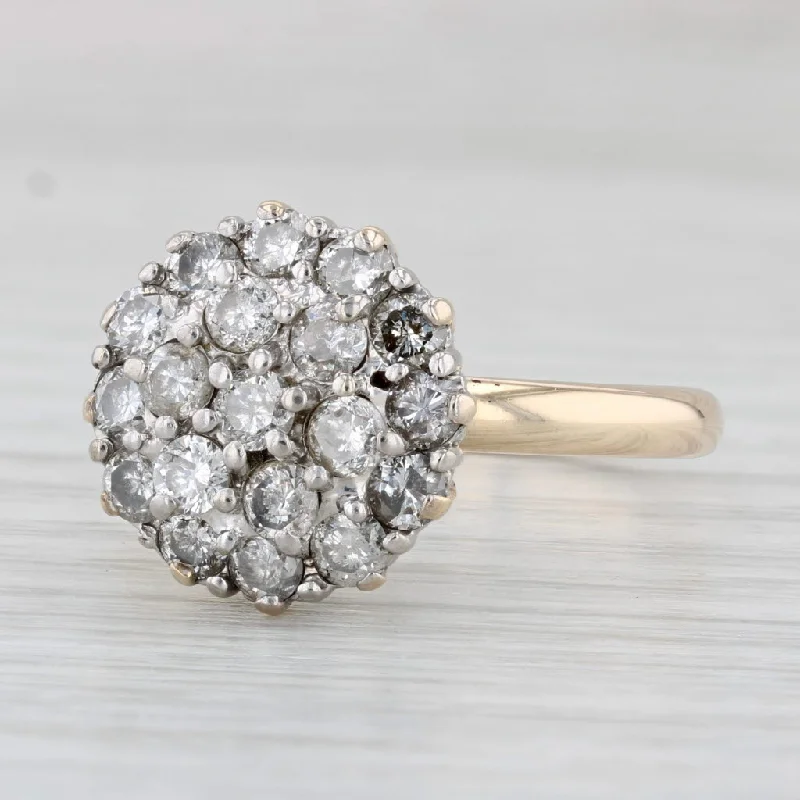 white gold engagement ring-1.50ctw Diamond Cluster Ring 14k Yellow Gold Vintage Engagement Size 11