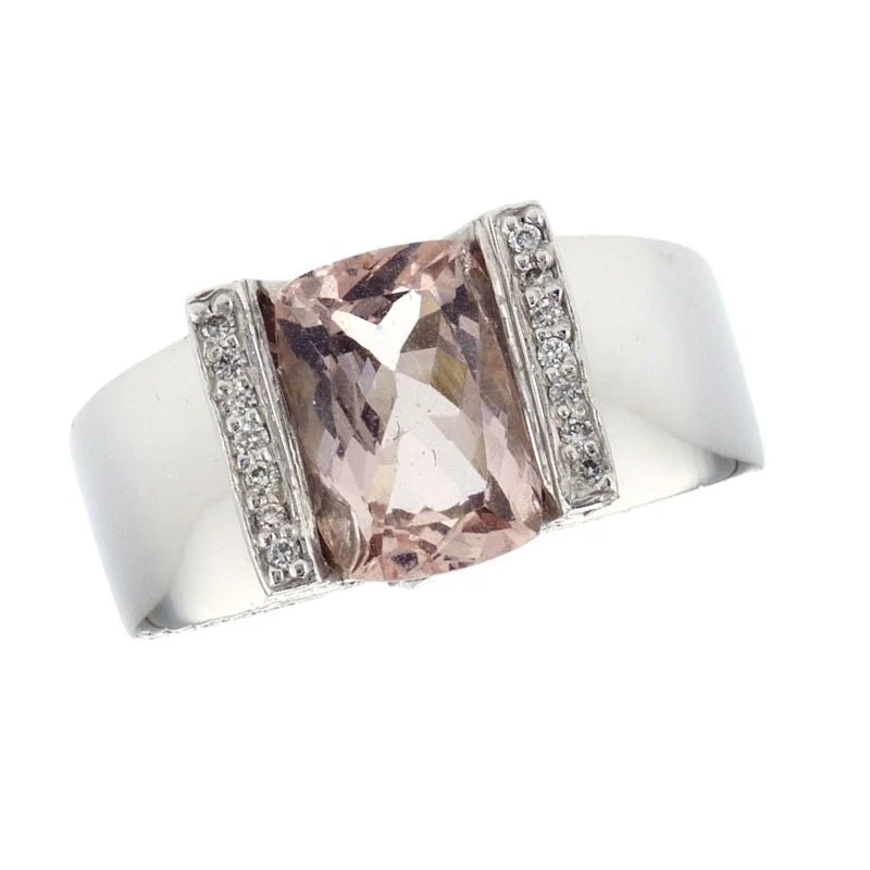 dainty ladies ring-18K White Gold 2.95 CT Morganite And Diamond Ring