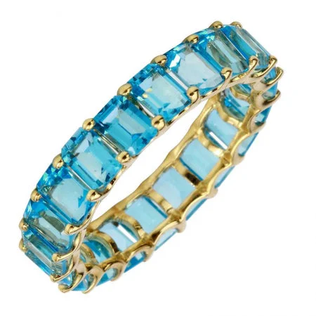 moonstone ladies ring-14K Yellow Gold Emerald Cut Blue Topaz Eternity Ring (Small)