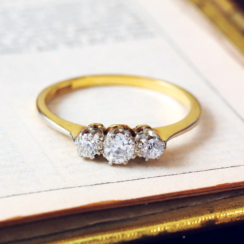 halo setting engagement ring-Darling Sparkle! Vintage Trilogy Diamond Engagement Ring