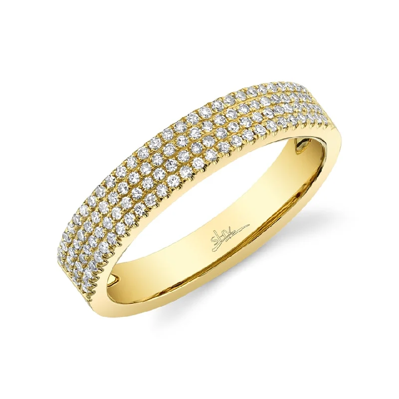 topaz ladies ring-14K Yellow Gold Four Row Diamond Pave Band