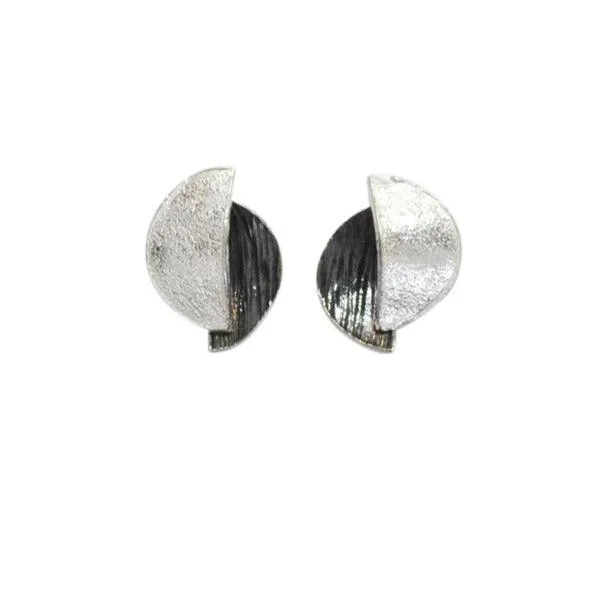 fashion ladies earrings-Sterling Silver Two Tone Disc Stud Earrings