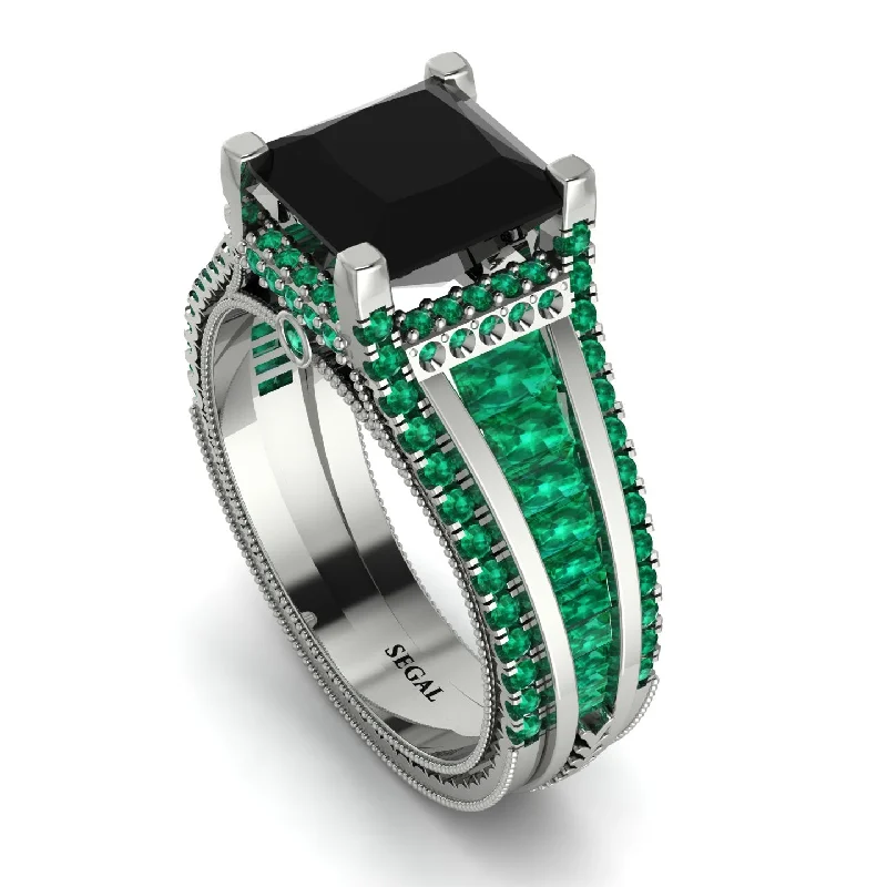 emerald engagement ring-Princess Geometric Black Diamond Engagement Ring - Marilyn No. 24