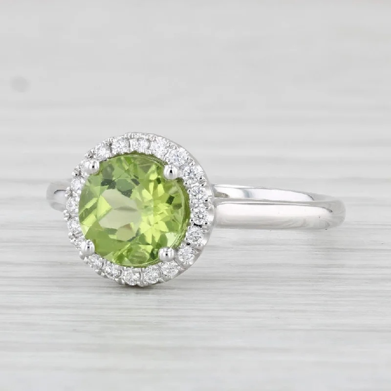 elegant bar-set engagement ring-New 1.60ctw Round Peridot Diamond Halo Ring 14k White Gold Size 6.5 Engagement