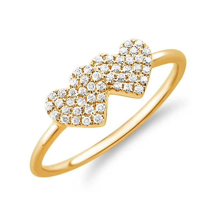 large ladies ring-14K Yellow Gold Diamond Double Heart Ring