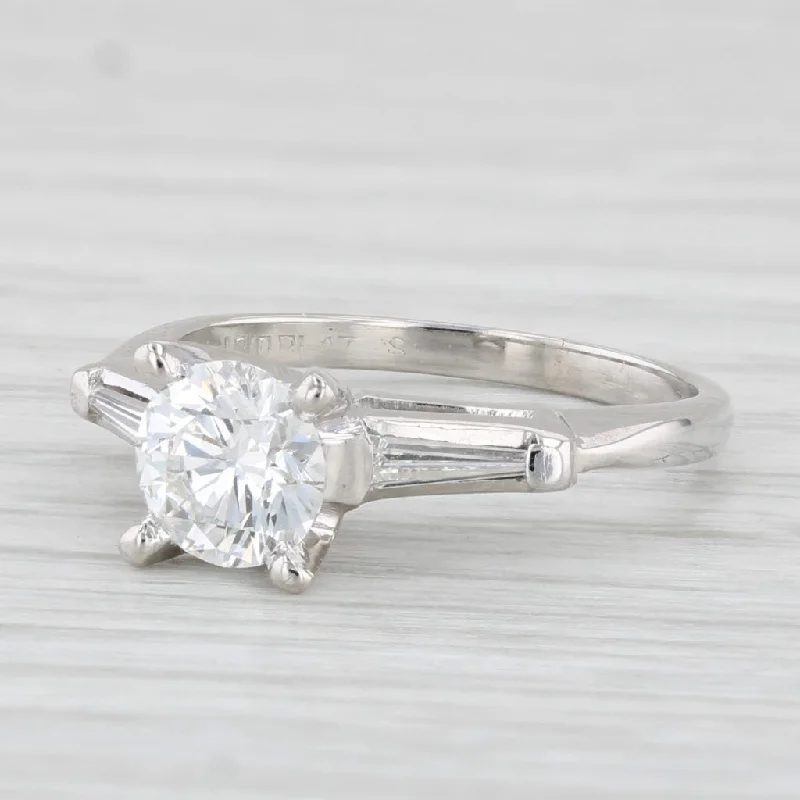 engraved engagement ring-Vintage 1.04ctw VVS2 Round Diamond Engagement Ring Platinum Size 4.5 GIA