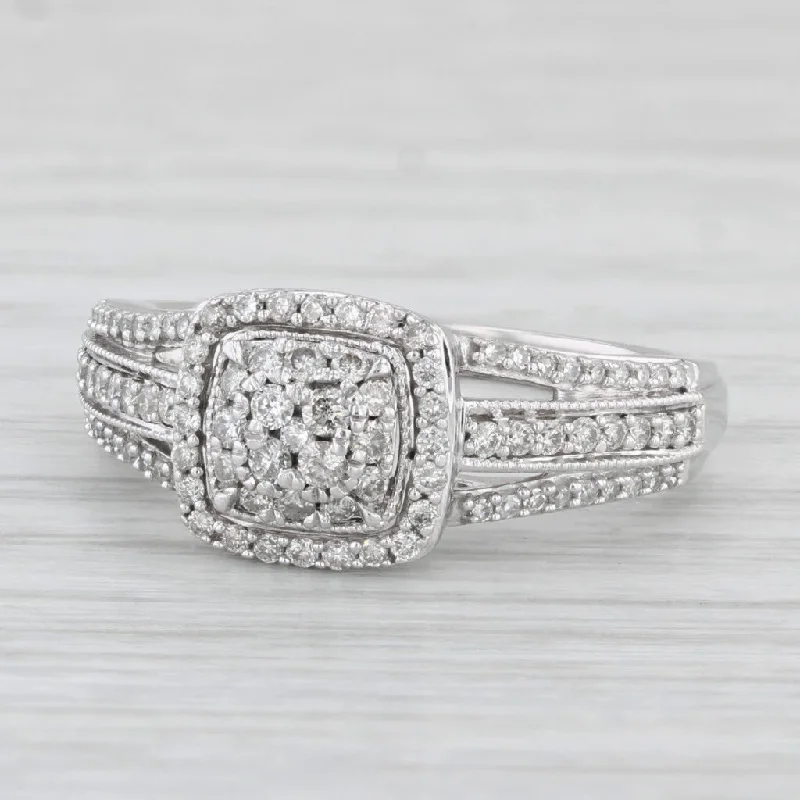 double-band engagement ring-0.40ctw Diamond Cluster Halo Engagement Ring 10k White Gold Size 7