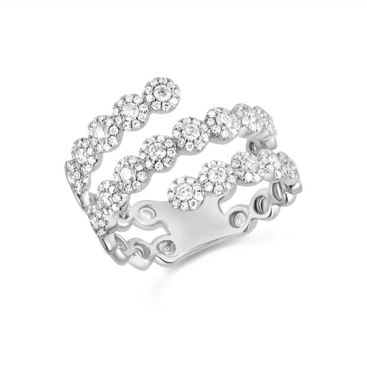 artistic ladies ring-14K White Gold Diamond Halo Triple Wrap Ring