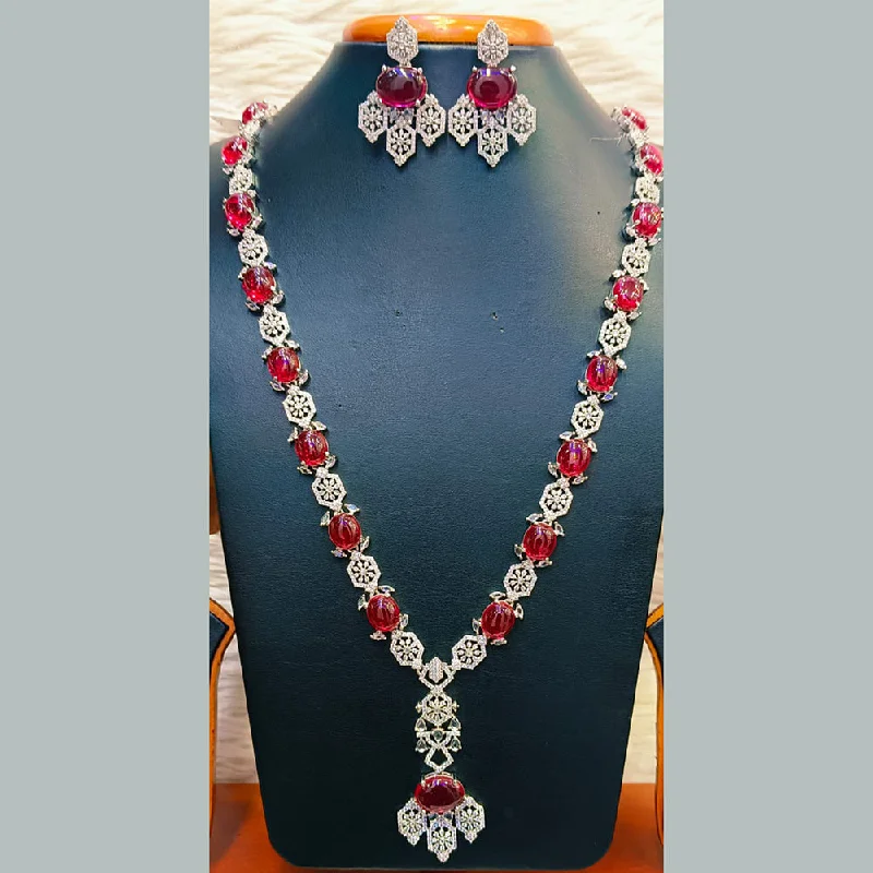 bar pendant ladies necklace-Jain Jewellers Silver Plated  AD Long  Necklace Set