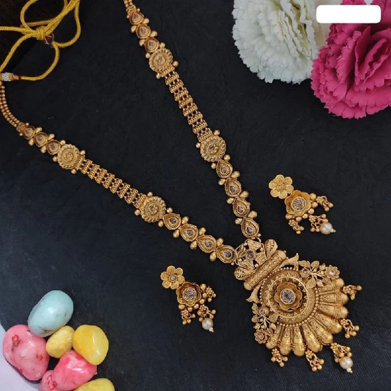 delicate chain ladies necklace-Heera Jewellers Gold Plated Crystal Stone Long Necklace Set