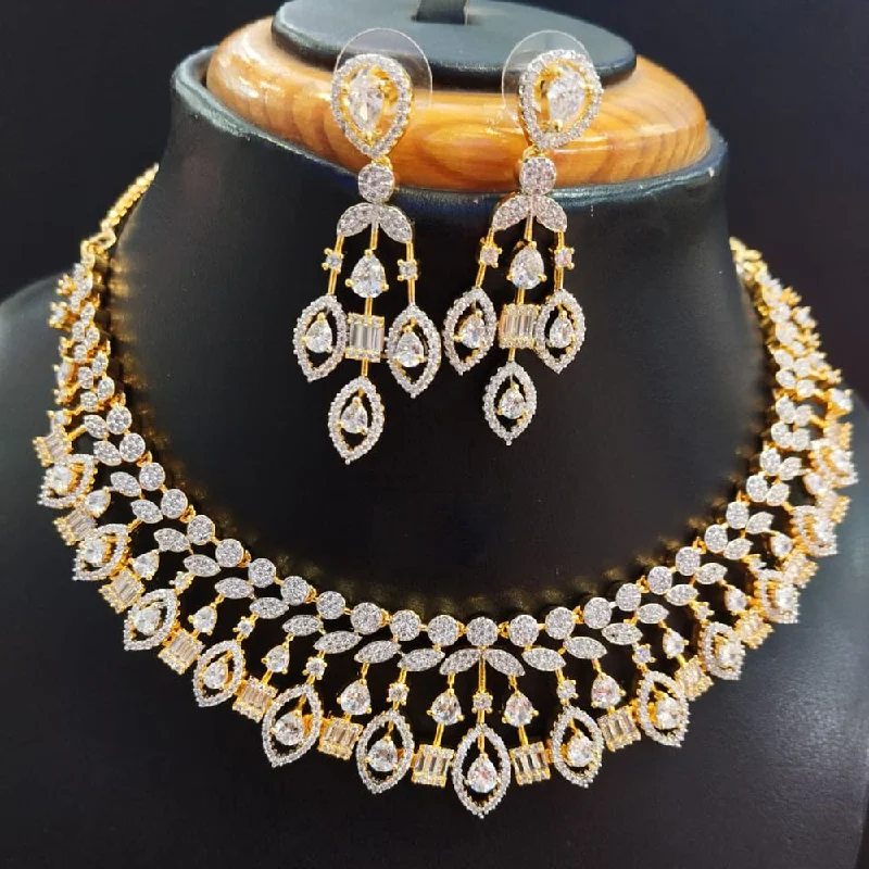 rose quartz ladies necklace-Jain Jewellers Gold Plated AD Necklace Set