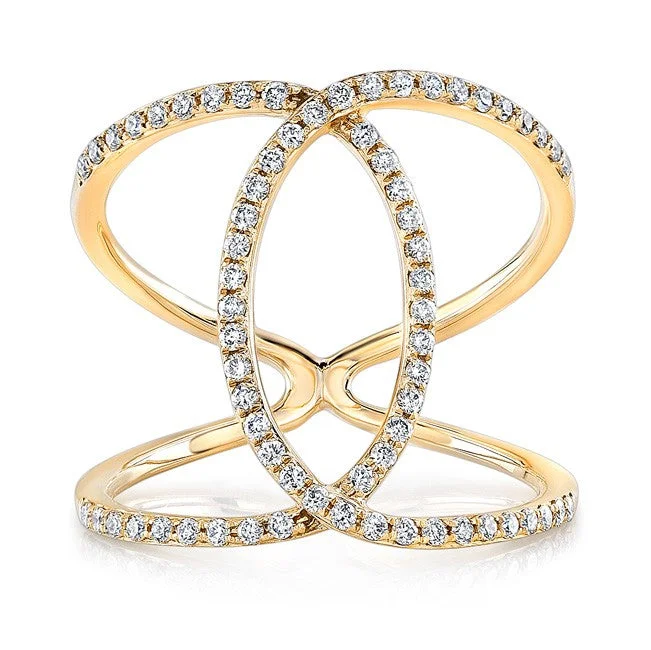 birthstone ladies ring-14K Yellow Gold Diamond Intertwined Circle Ring