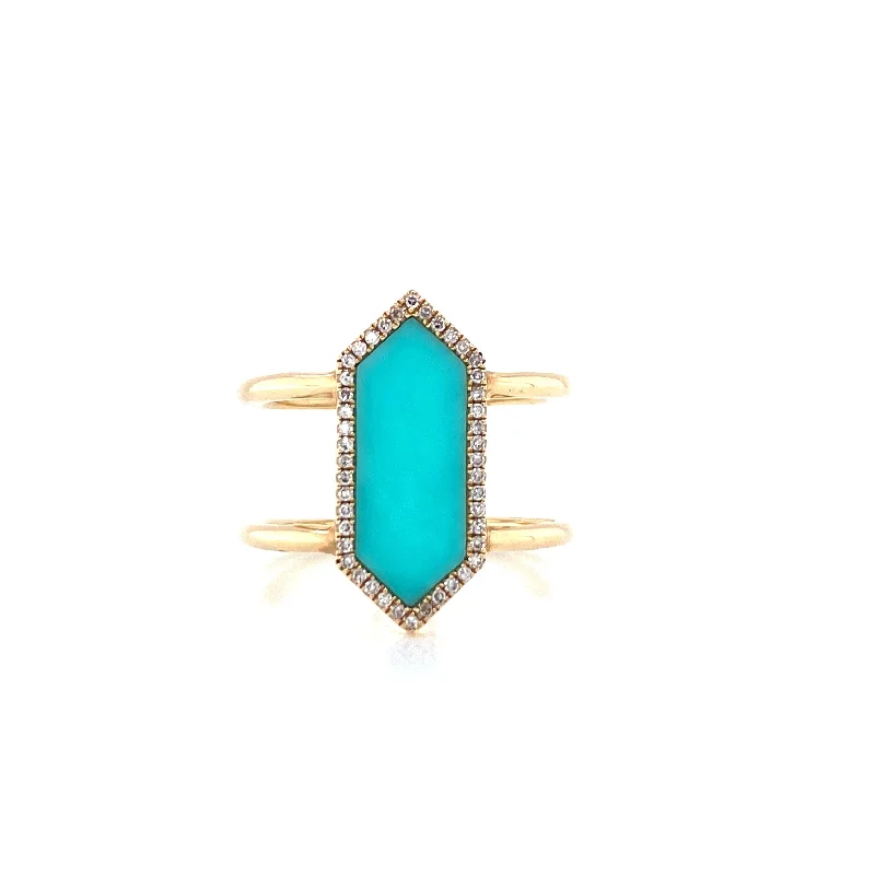 romantic ladies ring-14K Yellow Gold Diamond + Turquoise Ring