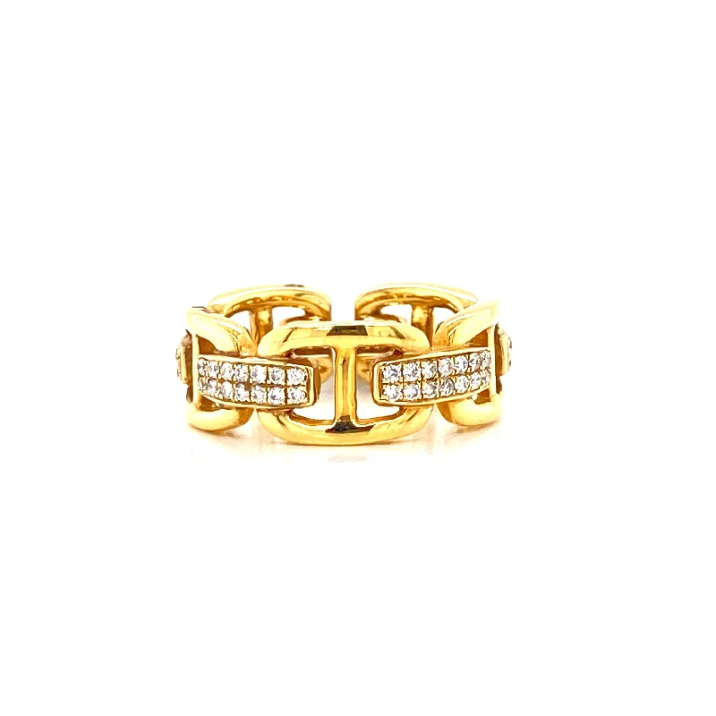 baguette cut ladies ring-18K Yellow Gold Diamond Fancy Link Ring