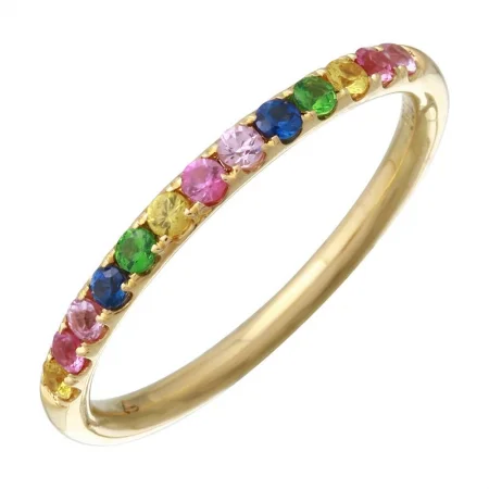 affordable diamond ladies ring-14K Yellow Gold Multi Gemstone Rainbow Band