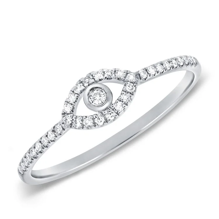 handmade gemstone ladies ring-14K White Gold Diamond Evil Eye Ring