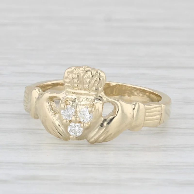 platinum vintage engagement ring-Diamond Irish Claddagh Ring 14k Yellow Gold Size 6.25 Engagement