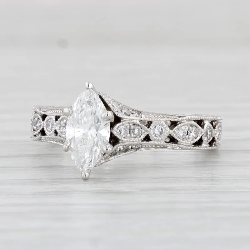 elegant bar-set engagement ring-0.71ctw Marquise Diamond Engagement Ring 14k White Gold Size 5.25