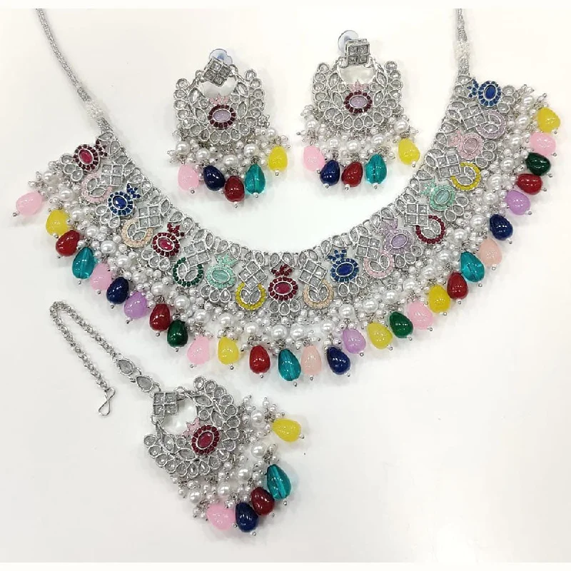 sun and moon ladies necklace-Kavita Art Silver Plated Crystal Stone Necklace Set (1 Set OnLy)