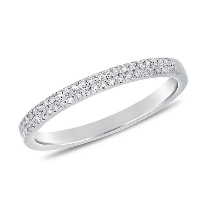 romantic ladies ring-14K White Gold Diamond Border Double Row Band