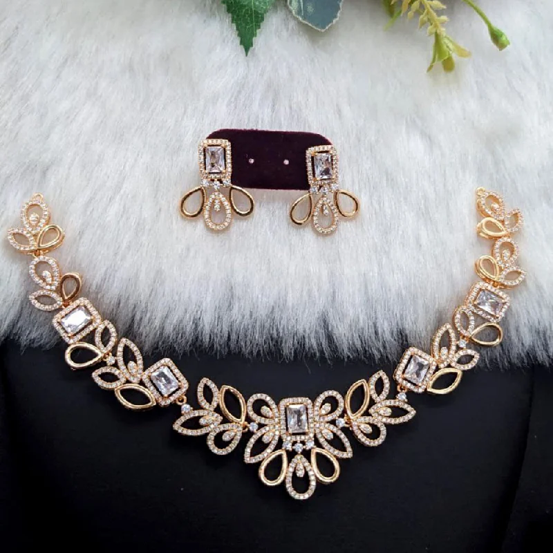 artistic design ladies necklace-Aamrapali Rose Gold  Plated AD Necklace Set