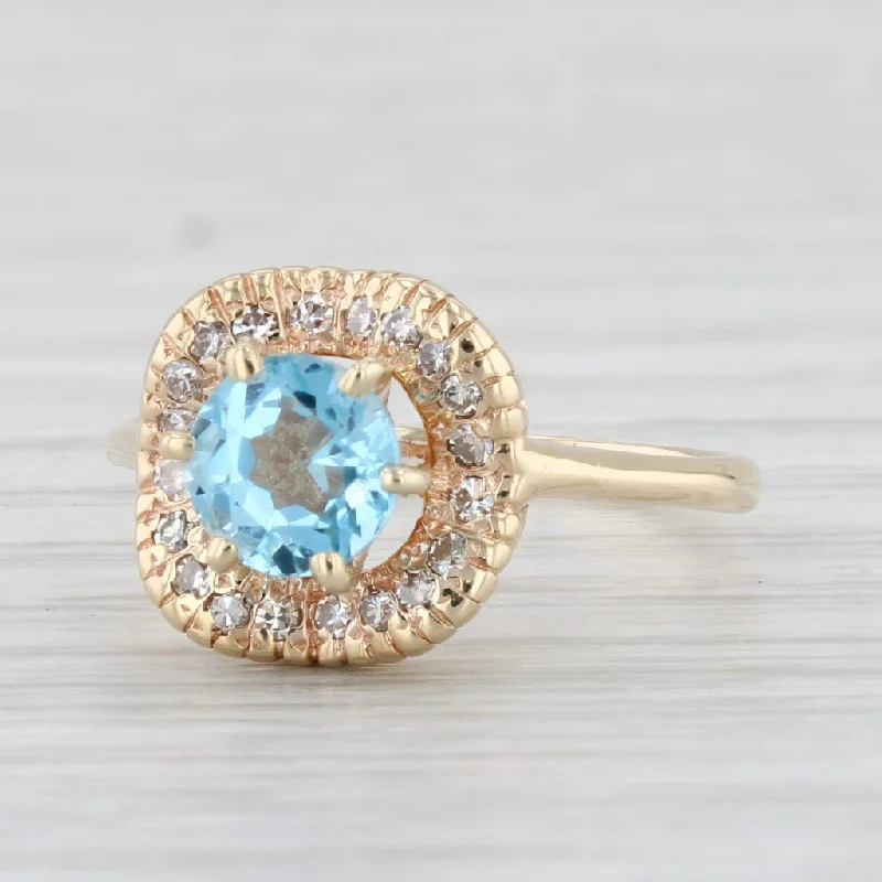 delicate band engagement ring-0.88ctw Blue Topaz Diamond Halo Ring 10k Yellow Gold Size 6.25 Engagement