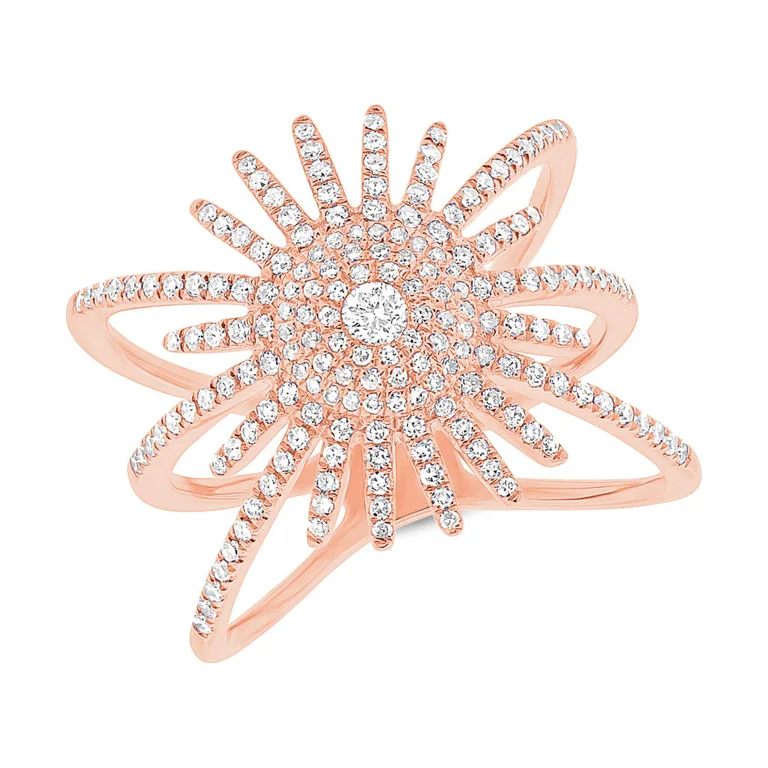 retro ladies ring-14K Rose Gold Diamond Pave Starburst Ring