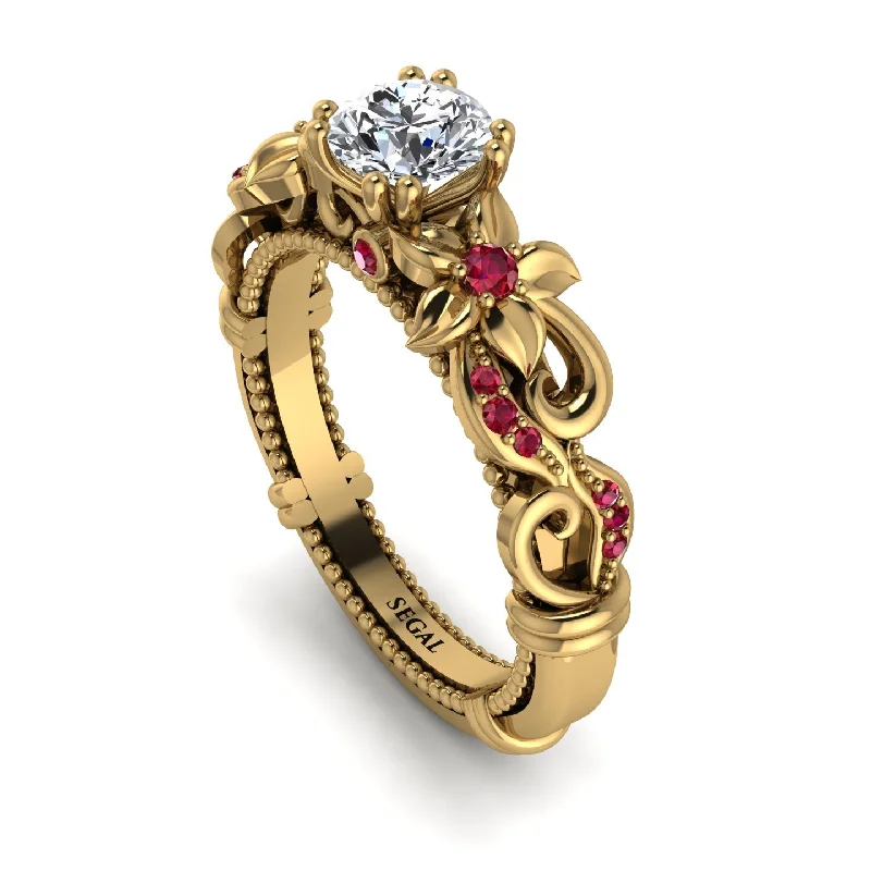 double-band engagement ring-Vintage Flower Openwork Gold Diamond Engagement Ring - Ann No. 46