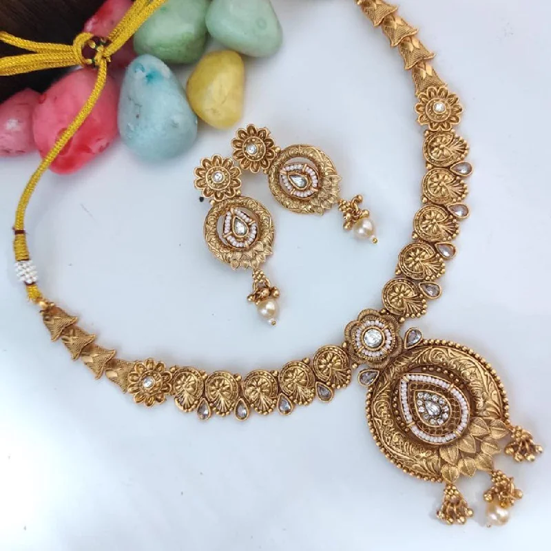 engraved ladies necklace-Heera Jewellers Gold Plated Crystal Stone And Pearls Necklace Set