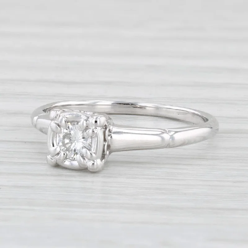 asymmetrical engagement ring-0.15ct Diamond Solitaire Engagement Ring 14k White Gold Size 5 Vintage