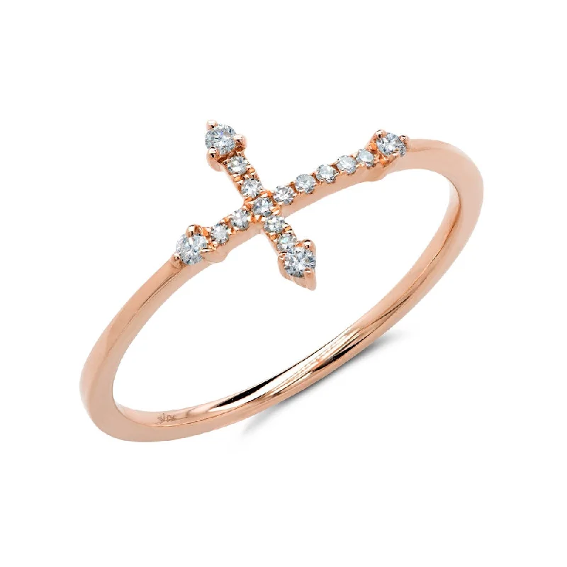 round cut ladies ring-14K Rose Gold Diamond Cross Ring