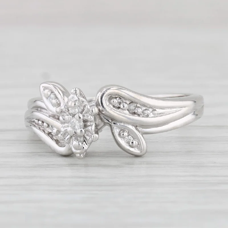 vintage-inspired engagement ring-Diamond Bypass Ring 10k White Gold Size 7 Engagement Style