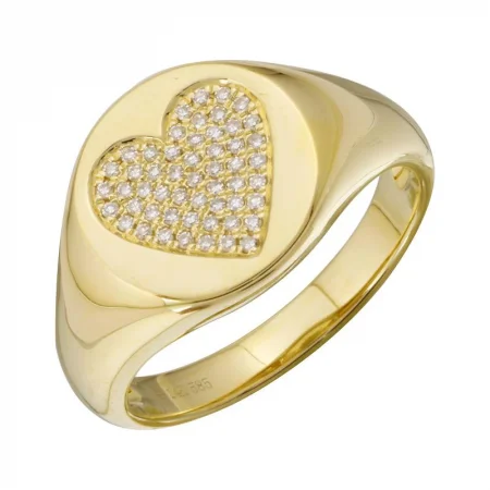 ladies graduation ring-14k Yellow Gold Diamond Heart Signet Ring