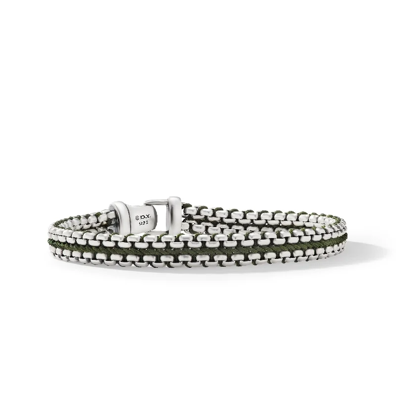 elegant ladies bracelet-Woven Box Chain Bracelet in Sterling Silver with Green Nylon\, 10mm