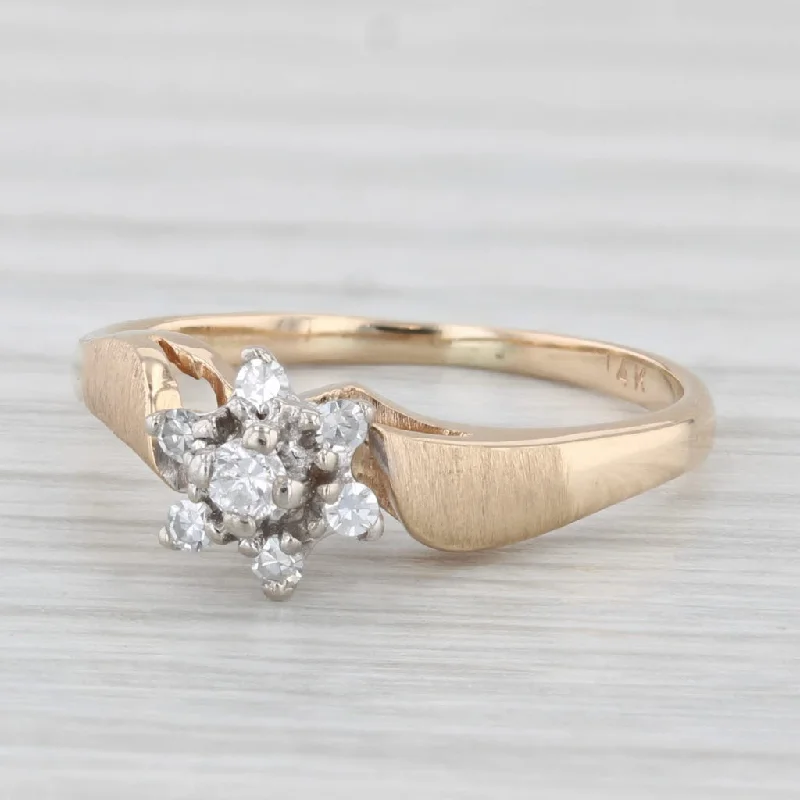 adjustable engagement ring-VS2 Diamond Flower Engagement Ring 14k Yellow Gold Size 4.25