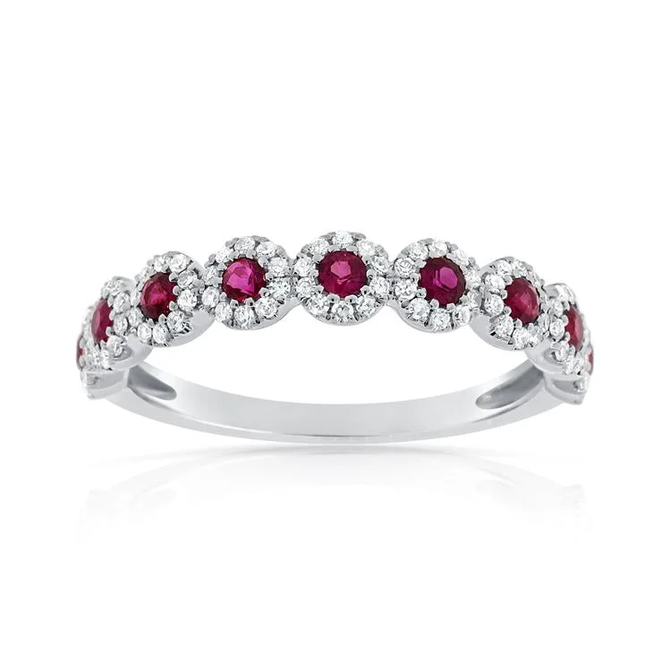 pearl ladies ring-14K White Gold Diamond Halo Ruby Ring