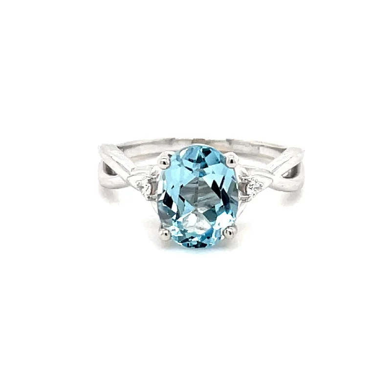 vintage-inspired ladies ring-14kw Oval Aquamarine Celtic-Insipred Diamond Accented Ring