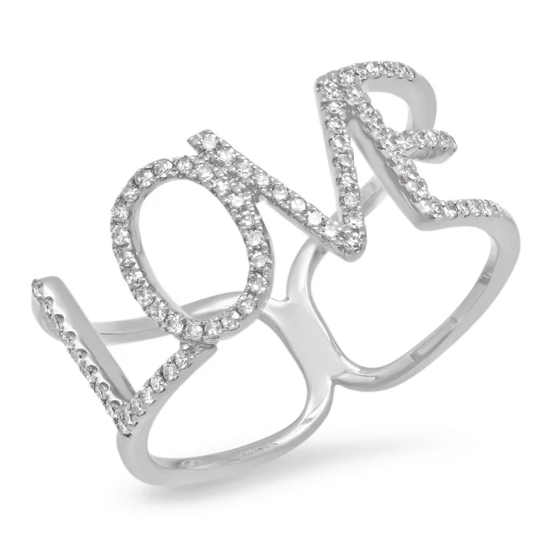 silver ladies ring-14K White Gold Diamond “LOVE” Ring