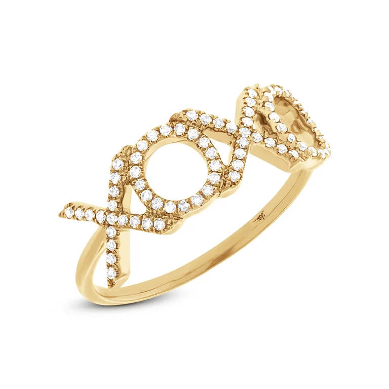 minimalist ladies ring-14K Yellow Gold Diamond "XOXO" Ring