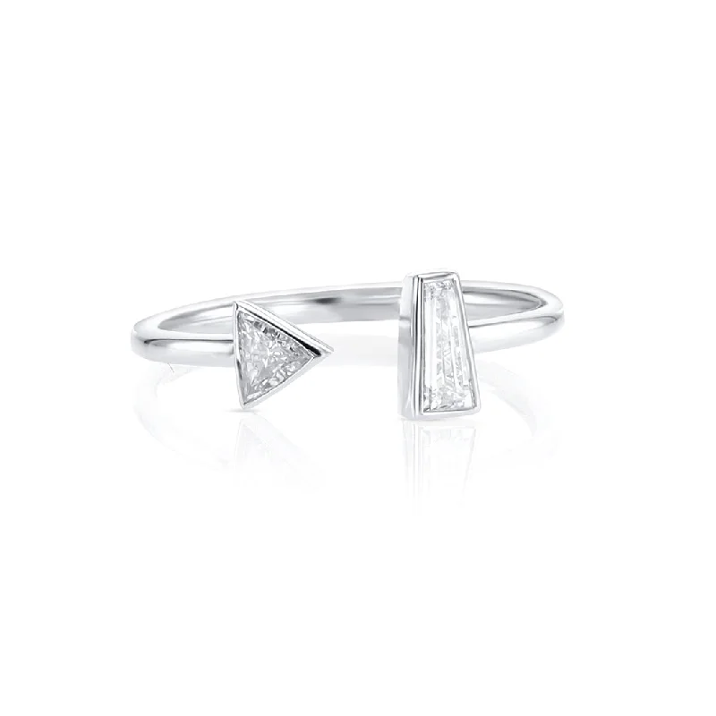 ladies promise ring-0.16 CT Baguette and 0.13 CT Trillion Cut Diamond Bypass Open-Station 14K White Gold Fashion Band