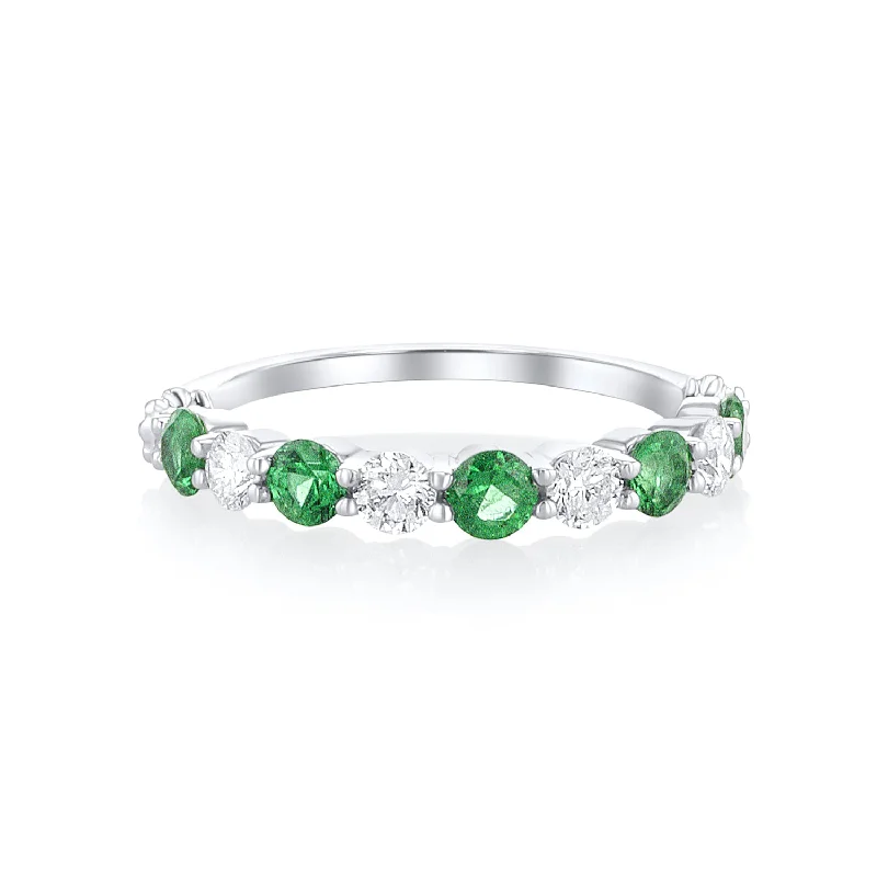 oversized ladies ring-0.52 Carat Emerald/ 0.38 Carat Diamond Band In 18k White Gold