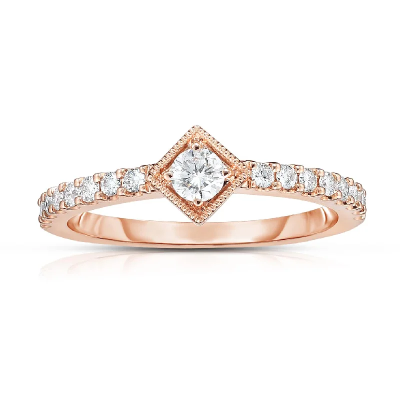 opal ladies ring-14K Rose Gold Diamond Square Center Stackable Ring